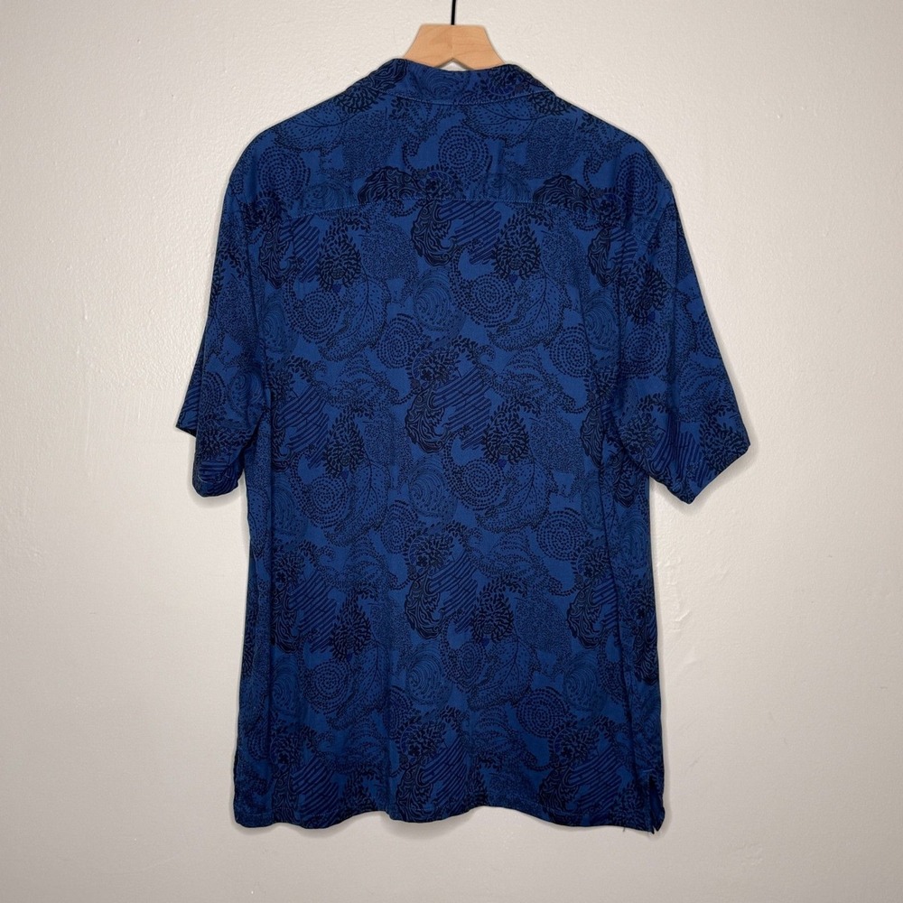 Vintage Silk Mens Button Up Camp Shirt XXL Blue Floral‎ Paisley Print Soft Event - Picture 6 of 9